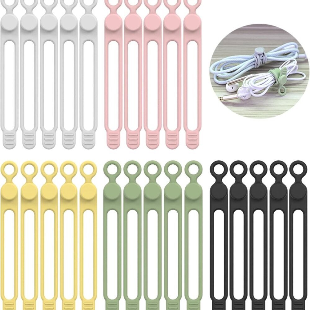 25Park] Silicone Cable Ties,Reusable Cable Management Organizer,Cable Straps,Cor
